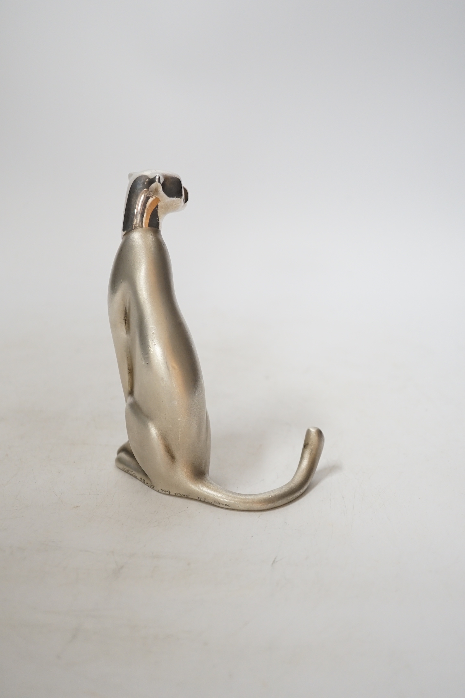 A recent Dutch white metal (etched '.999 Fine') model of a cheetah, by Loet Vanderveen, Rotterdam, height 13cm